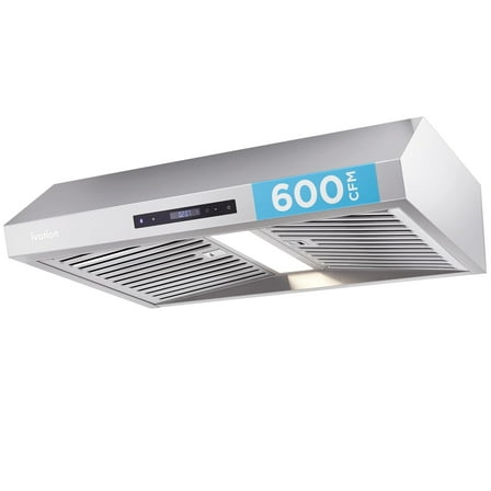 Ivation 30" Under Cabinet Range Hood, 600 CFM, 3-Way Venting, Built-In LED Light & Clock
