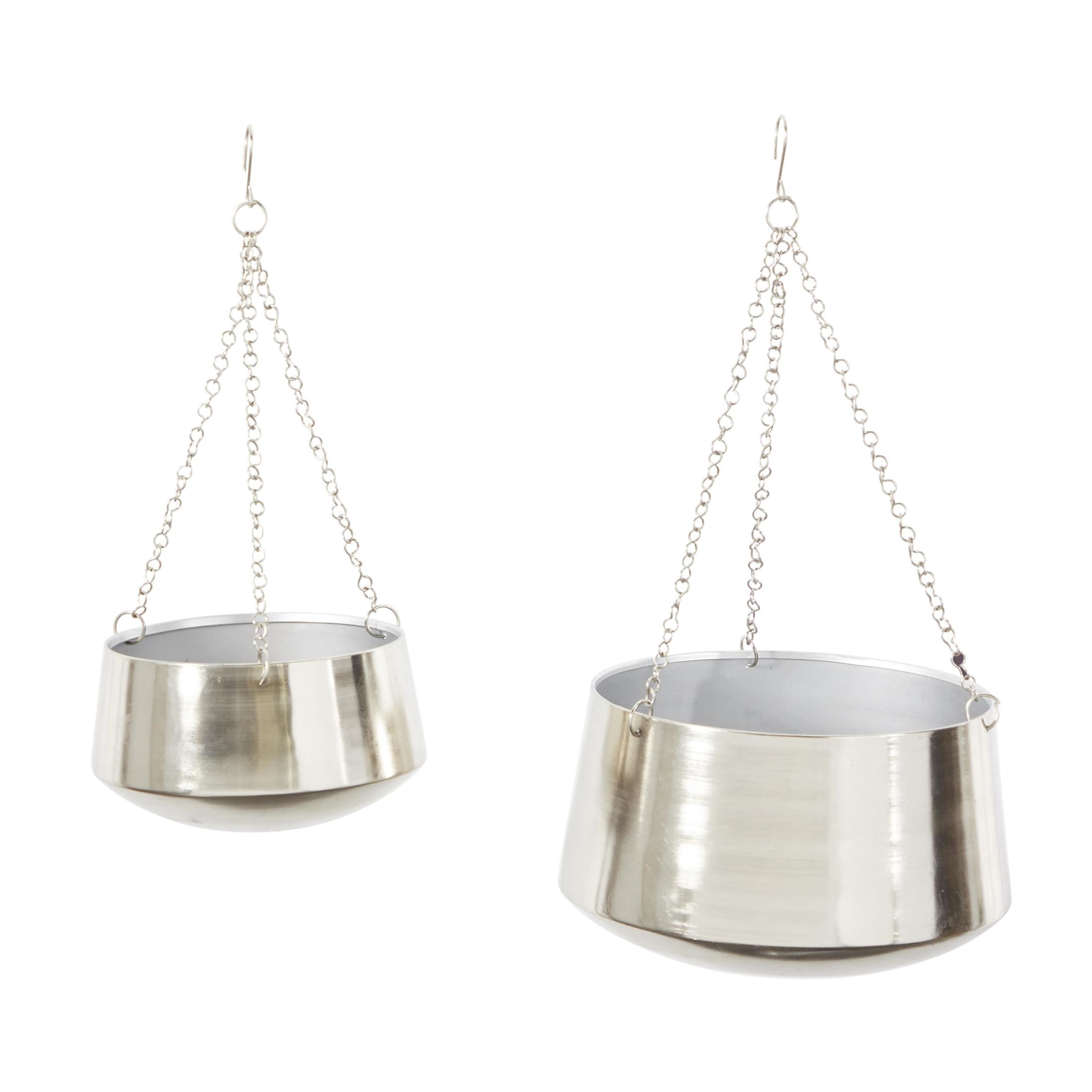 DecMode 5", 7"H Round Silver Metal Hanging Dome Wall Planter with Chain (2 Count)