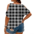 thumbnail image 4 of Trgacdwlo L-5XL Plus Size Women Cold Shoulder Tops Plaid Crew Neck Short Sleeve Shirt Women Hide Belly Vintage Tunic Tops for Women White 5XL, 4 of 4