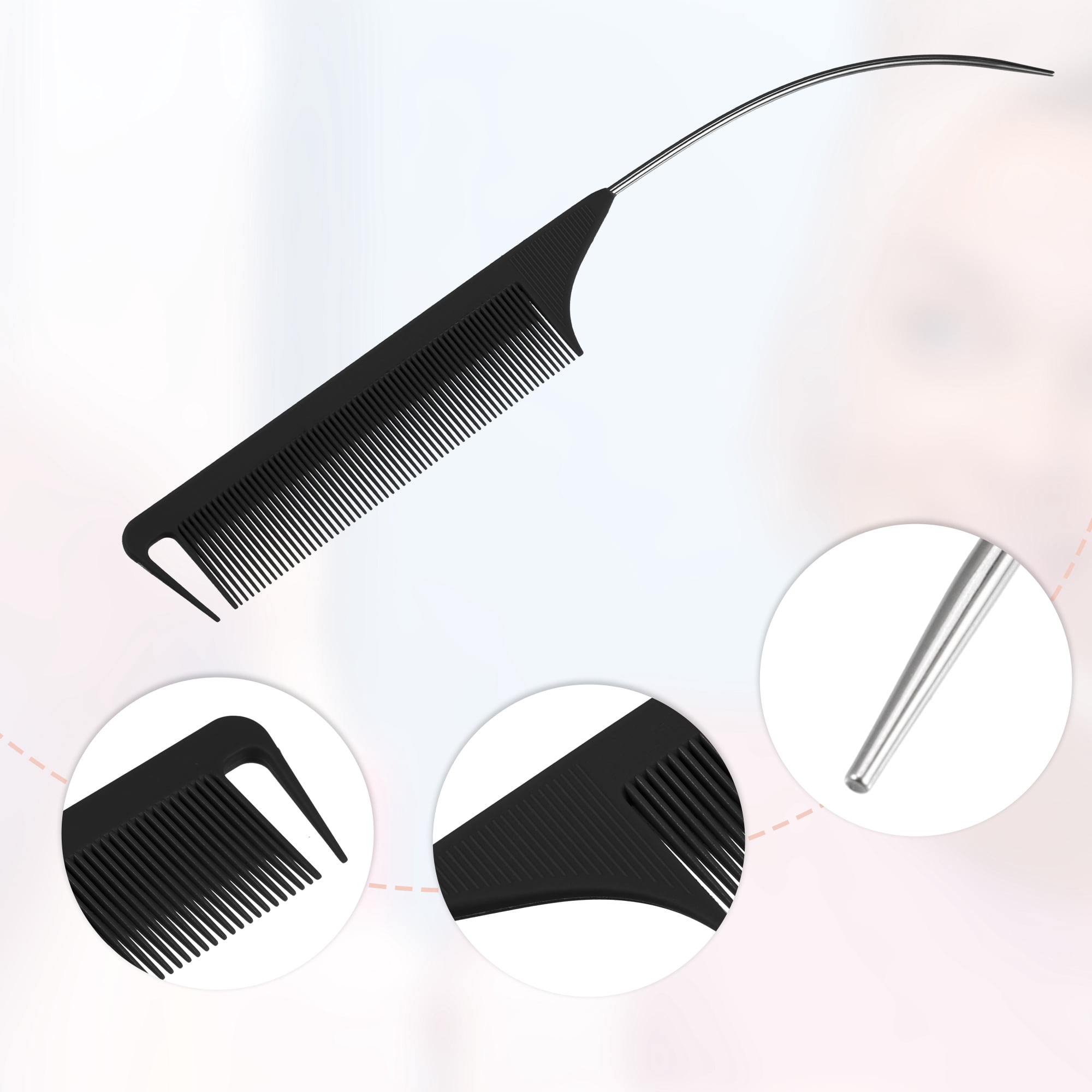 Unique Bargains 1Pc Women Rat Tail Comb for Curly Thick Thin Dry Hair Black