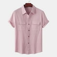 thumbnail image 2 of asdoklhq Clearance, 2025 Summer Fall Mens Tops Clearance under $5 Men Casual Solid Buttons Beach Double Pocket Turndown Short Sleeve Shirt Blouse,Pink L, 2 of 9