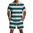 thumbnail image 2 of Hearthz Mens 2 Pieces Outfits Casual Striped Print Short Sleeve Button Down Shirt and Shorts Set Summer Casual Tracksuit with Pockets, 2 of 6