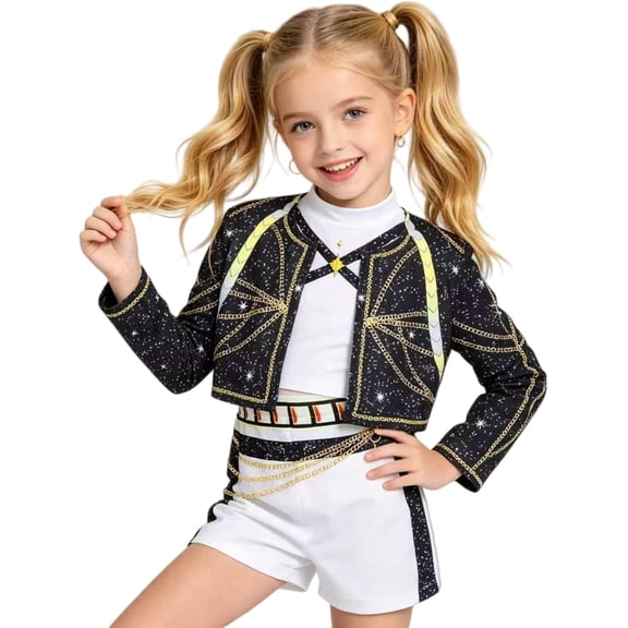 Guvpev C'hildren's Pop Singer Stage Performance Costumes, Halloween Cosplay Dress Up Outfits for Ages 3–13Y