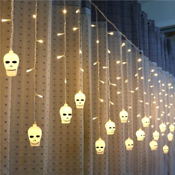 Inteprter Halloween LED Festival Pumpkin Room Night DIY Lmaps Holiday Halloween Outdoor Year Ornament Party Kits de decoración para fiestas Blanco cálido cráneo