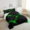 thumbnail image 2 of YST Geometry Comforter Set Queen Size,3D Modern Abstract Square Grid Bedding for Children Adult,Green Neon Light Geometric Stereoscopic Soft Bed Comforter Room Decor, 2 Pillowcases, 2 of 5