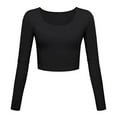 thumbnail image 1 of FAIWAD Womens Slim Crop Top Long Sleeve Basic Solid Color Skinny Stretch Roun Neck Pullover Top, 1 of 2