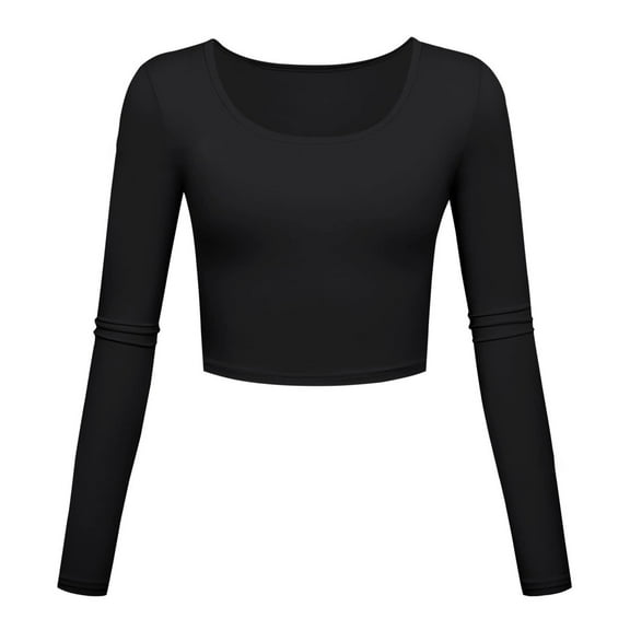 AXXD Women's Sweatshirts Black Basic Summer 2024 Workout Crop Comfortable Solid Color Tight Long Sleeve Round Neck Underlay Tops