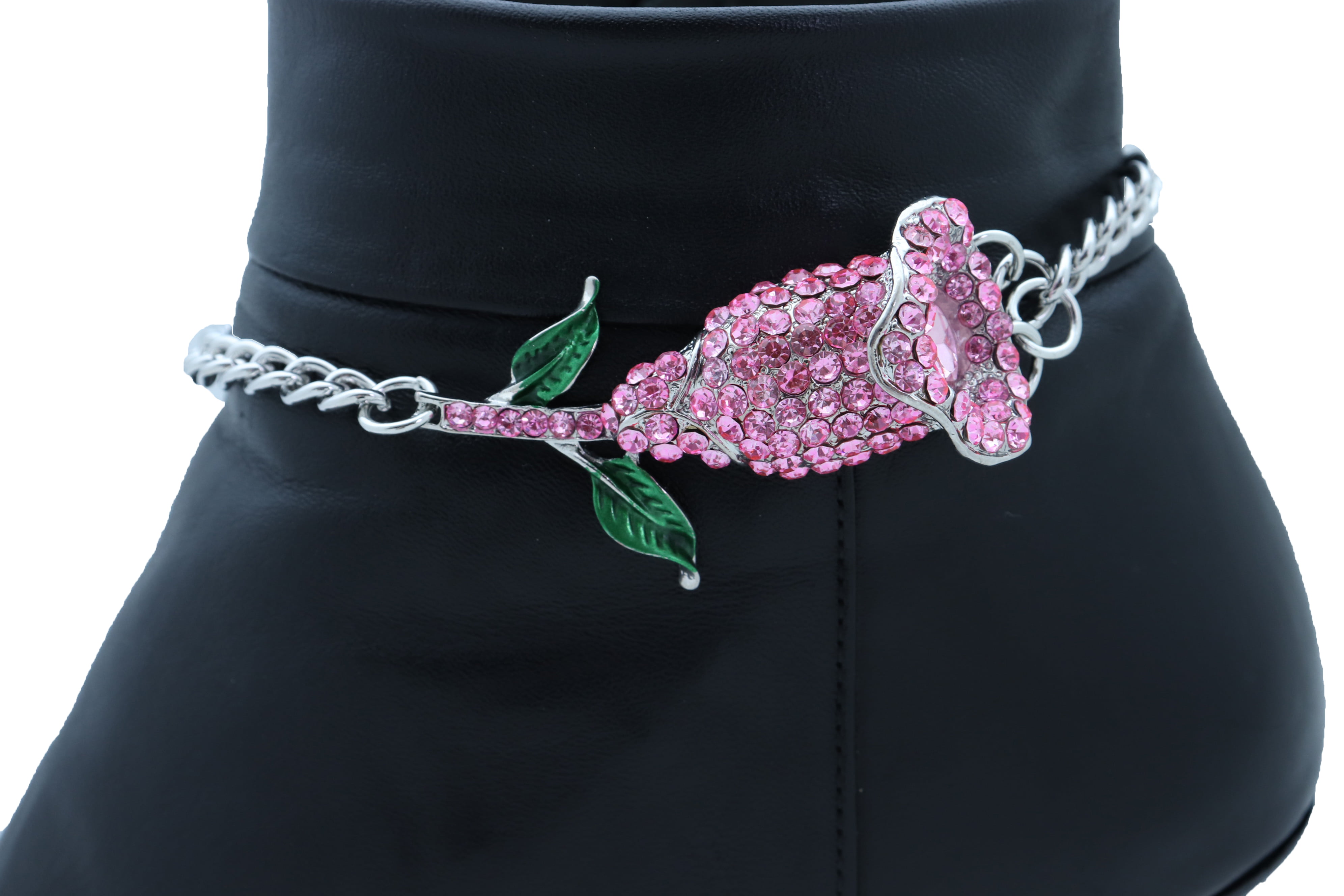 Cute Women Silver Metal Chain Boot Bracelet Shoe Peace Sign Bling Charm Jewelry 