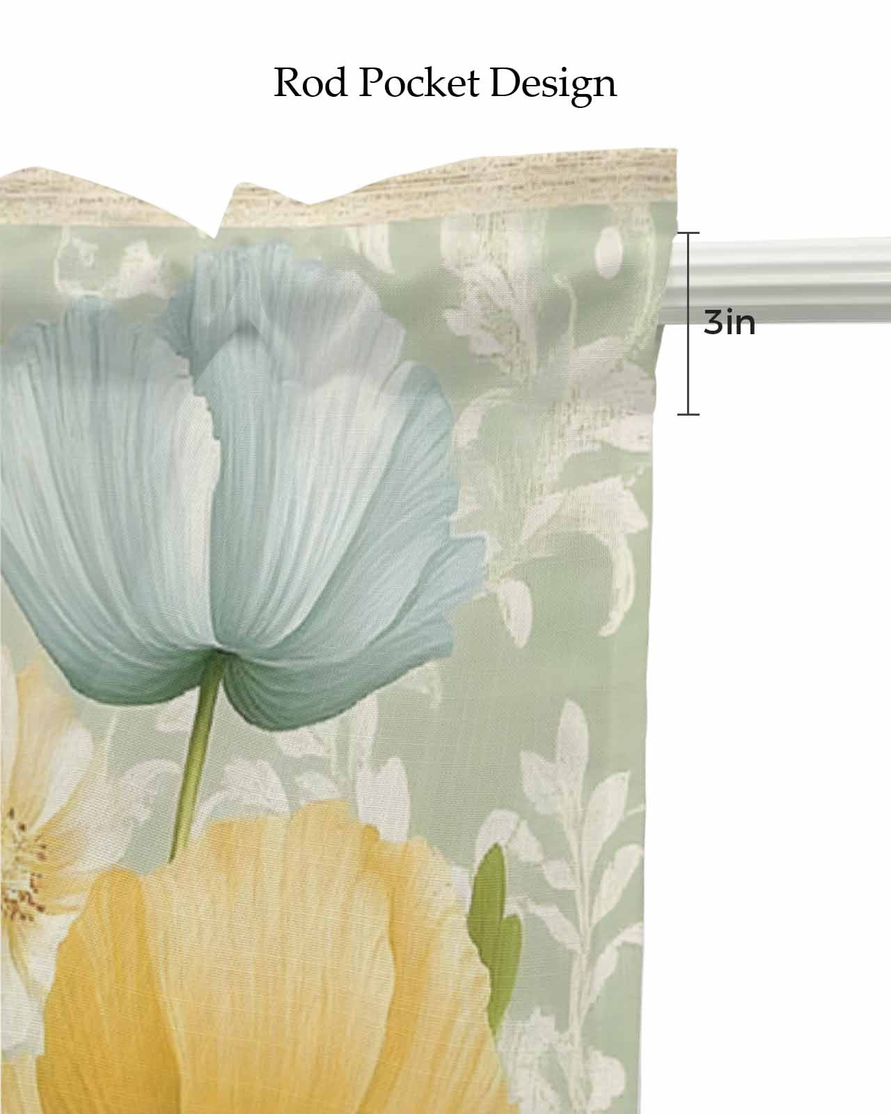 Vintage Spring Floral Kitchen Valances for Windows Farmhouse Linen Window Valance Curtain for Living Room Window Treatment Watercolor Pastoral Summer Botanical Valance Rod Pocket Topper, 54 x 18 Inch
