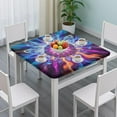 thumbnail image 3 of Colorful Tie Dye Flame Flower Pattern Square Fitted Tablecloth with Elastic Edge,Square Table Cover,Washable Elastic Table Cover for Home Kitchen Party Decor 36"x36", 3 of 6