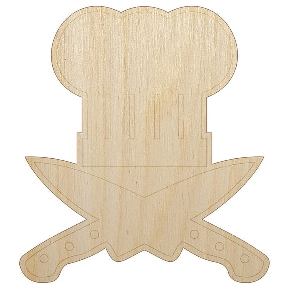 Chef Knife and Hat for Cooking Wood Shape Unfinished Piece Cutout Craft DIY Projects - 4.70 Inch Size - 1/8 Inch Thick
