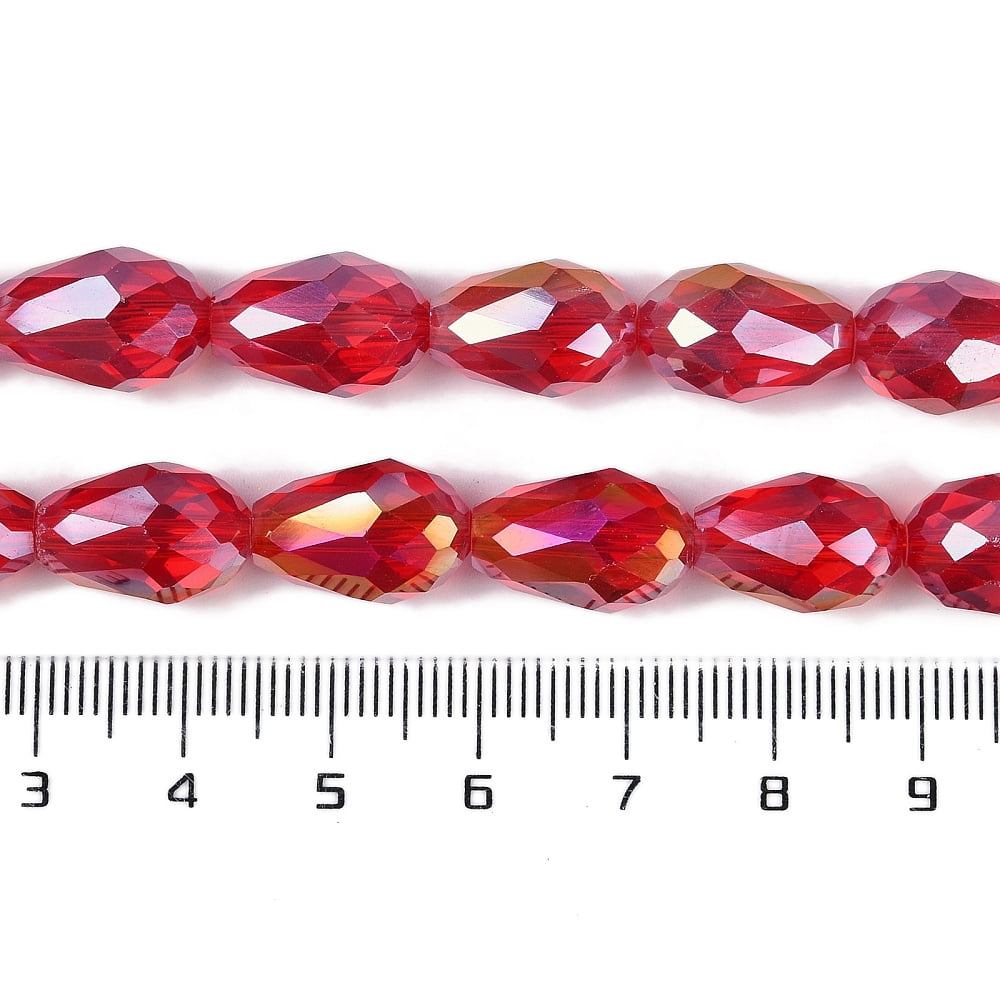 Transparent Electroplate Glass Beads Strands AB Color Plated Faceted Teardrop Crimson 15x10mm Hole: 1.6mm about 46~48pcs/strand 27.95''(71cm)