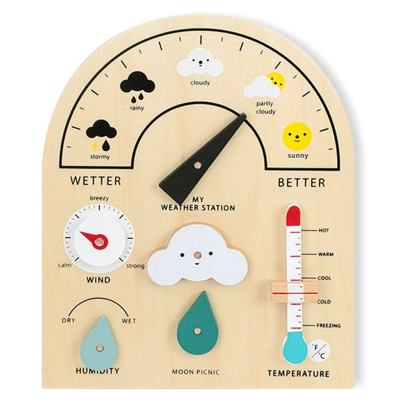 Weather Station Toys Early Educational Teaching Station Toy for Parent-children Interaction Play and Climate Learning Wooden Weather Board for Kids