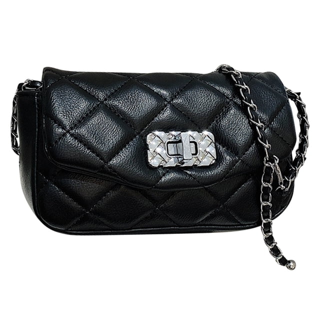 Bolso de hombro para mujer, bolso de mano de moda para mujer, bolsos cruzados acolchados con cadena, negro:;:;