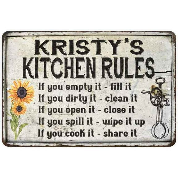 Kristy's Kitchen Rules Chic Sign Vintage Decor 8 x 12 High Gloss Metal 208120032358