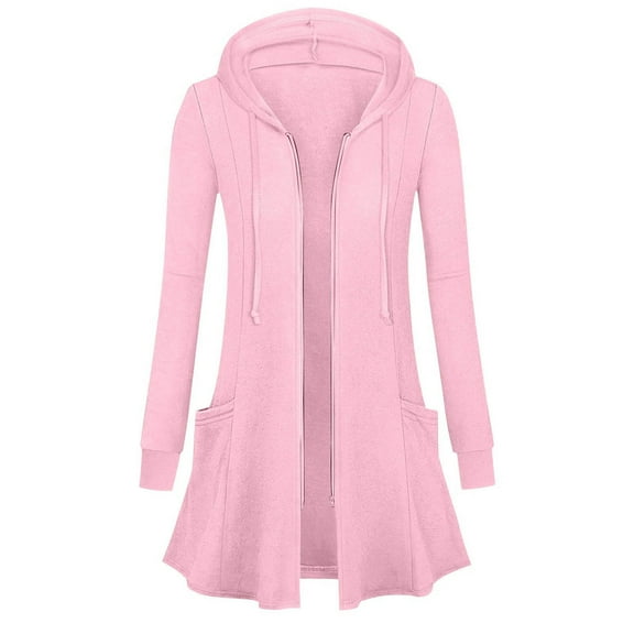 Women's Casual Solid Color Loose Hooded Cardigan Jacket with Pockets Long Sleeve Top Lightweight Jackets for Women Zip Up Hoodies Jackets Sweatshirts