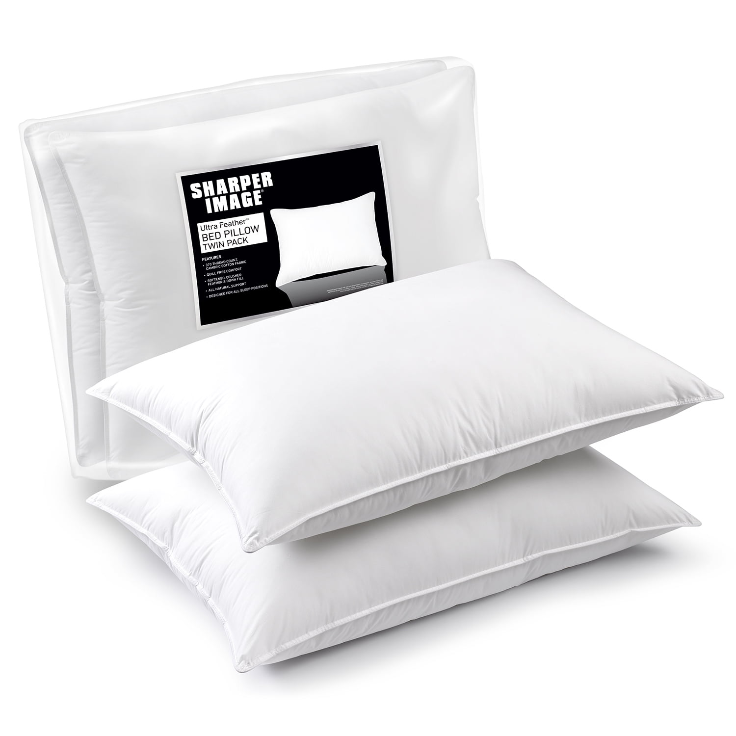 Sharper Image Ultra Feather Twin Pack Bed Pillows