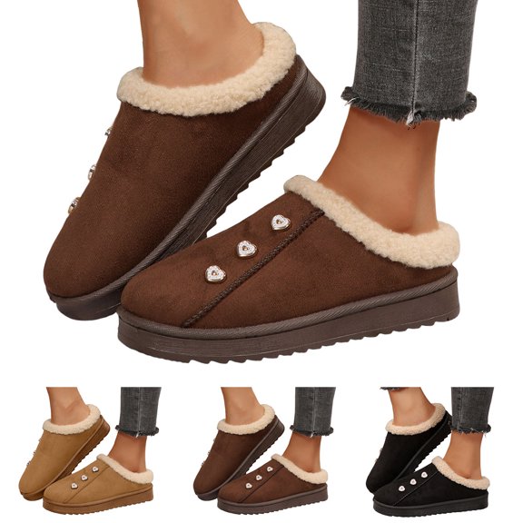 Dakaela Women's Suede Slippers Platform Cozy Winter Slip on Clogs House Shoes Indoor Outdoor Slide Mini Boots Black Size 6.5