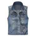 thumbnail image 1 of Mens Classic Denim Vest Ripped Golden Button Sleeveless Vest, 1 of 4