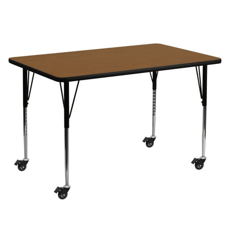 UPC: 0847254080439 | Flash Furniture Wren Mobile 30 W x 60 L Rectangular Oak HP Laminate Activity Table – Standard Height Adjustable Legs