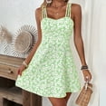 thumbnail image 4 of MORTTIC Women's Boho Floral Mini Dress Spaghetti Strap A-Line Sundress for Vacation Casual Summer Wear Green，S, 4 of 6