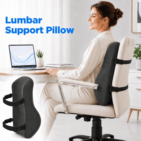 MORAVE High Back Support Pillow, memory foam lumbar cushion with adjustable straps, perfect for office, desk and gaming chairs, relieves back pain and improves sitting posture