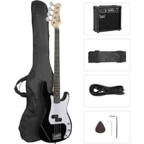 GLARRY Full Size Electric Bass Guitar Beginner Kit 4 String with AMP, Cable, Strap, Bag and Accessories (Black)