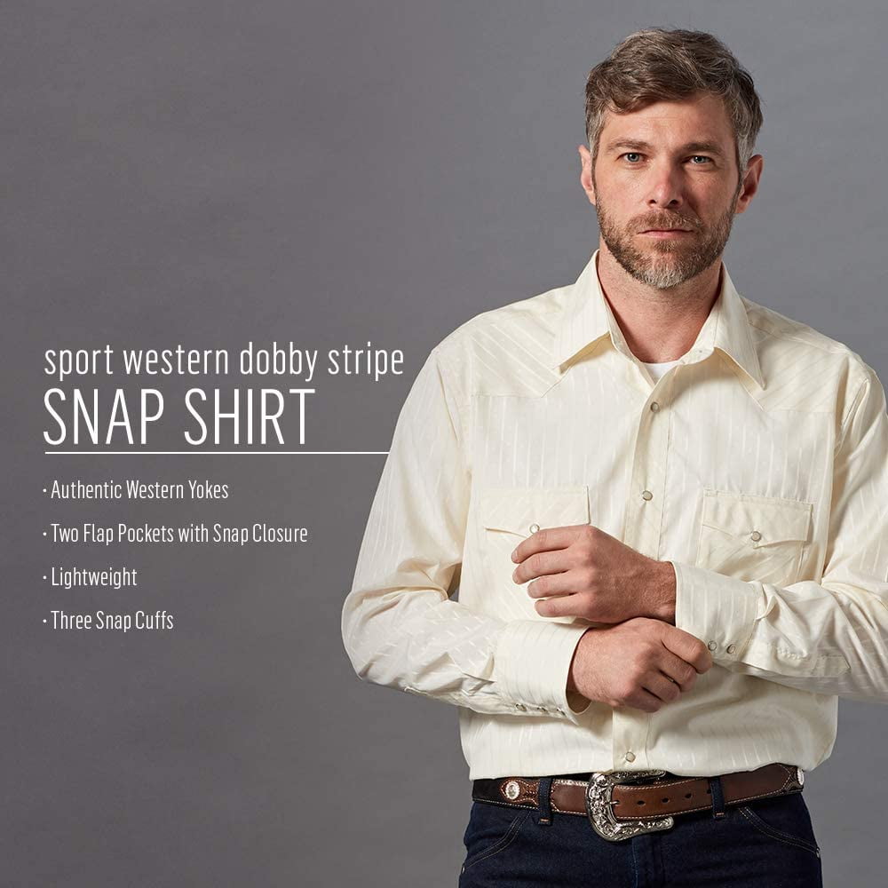 Wrangler Men's and Big & Tall Men's Long Sleeve Western Snap Dobby Striped Shirt