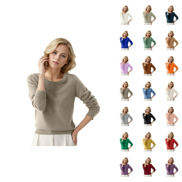 Pulls pour Femmes 2026 Mode Automne Hiver Manches Longues Col Rond Doux Tricoté Uni