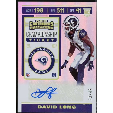 David Long Rookie 2019 Panini Contenders Championship Ticket Autograph /49 #175