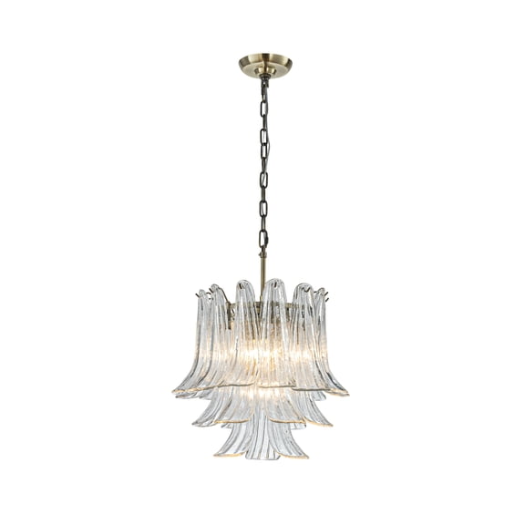 18'' Wide Mid-Century Modern Chandelier 4-Light 3-Tier Clear Art Glass Pendant Light In Antique Bronze Finish For Dining Room Foyer Bedroom