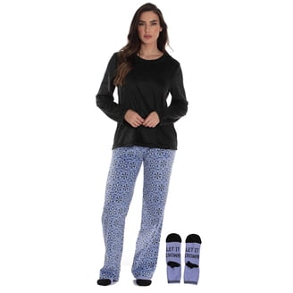 Just Love Ultra-Soft Women's Pajama Set - Minky Fleece Nightgown With Matching Socks, Black Holiday Print, Large