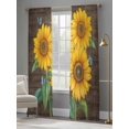 thumbnail image 4 of Vintage Sunflower Sheer Curtains for Living Room Bedroom, Yellow Floral Butterfly Farm Wood Grain Light Filtering Sheer Curtains, Rod Pocket Voile Window Drapes, 2 Panels Set 52"x 84", 4 of 7