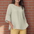 thumbnail image 4 of Towmus 3/4 Length Sleeve Womens Tops 2025 Fall Crewneck Going Out Blouse Cotton Linen Casual Three Quarter Sleeve Shirts, 4 of 6