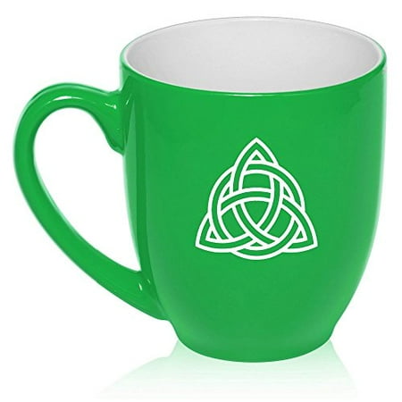 - 16 oz Large Bistro Mug Ceramic Coffee Tea Glass Cup Triquetra Symbol Celtic Knot (Green)