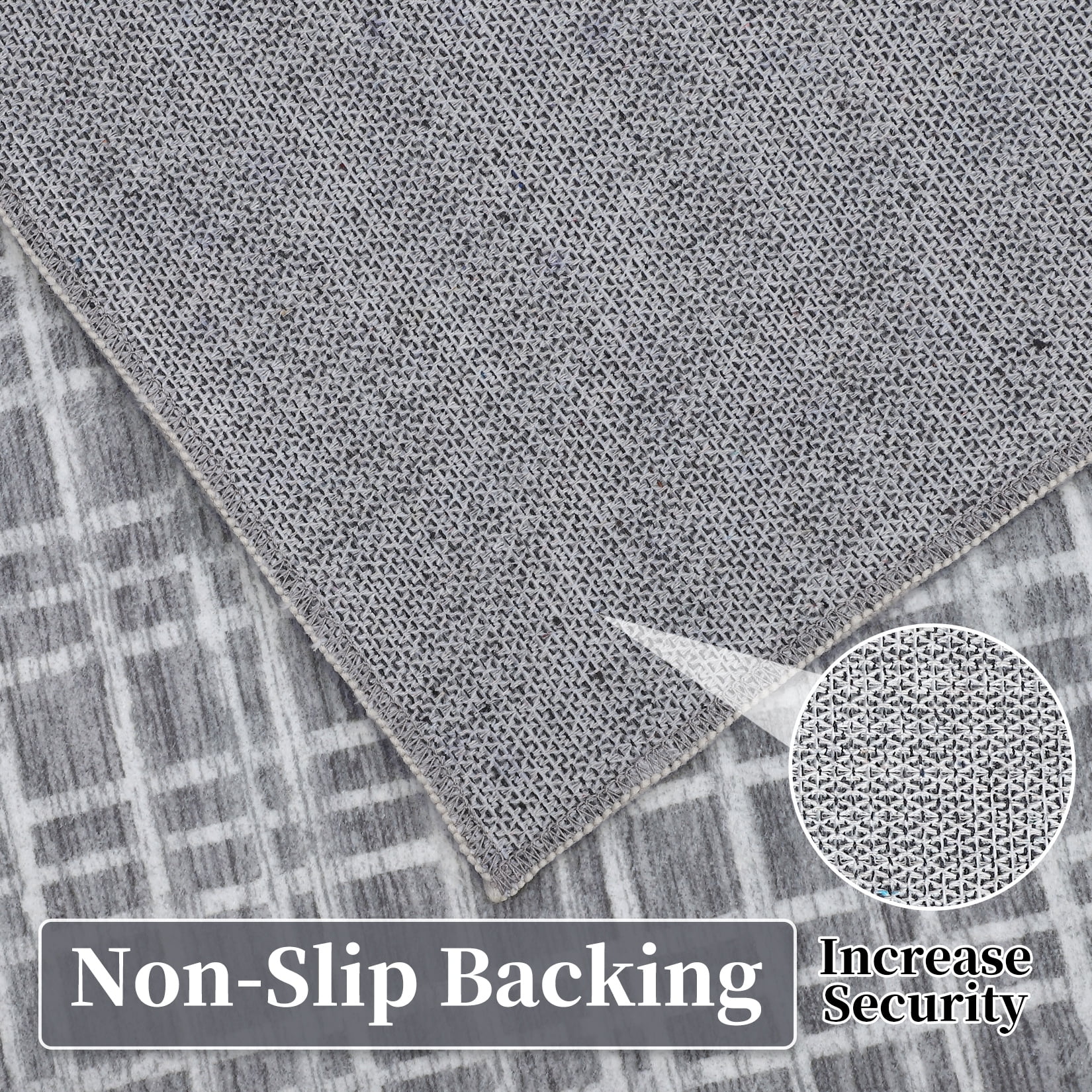 HOMERRY Washable Area Rug 5' x 7' Modern Plaid Area Rug for Living Room Bedroom Non-Slip Accent Rug, Dark Gray