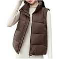 thumbnail image 3 of Htigea Fall Winter Short Vest for Women Sleeveless Stand Collar Jackets Warm Padded Gilet with Pockets Coffee M, 3 of 4