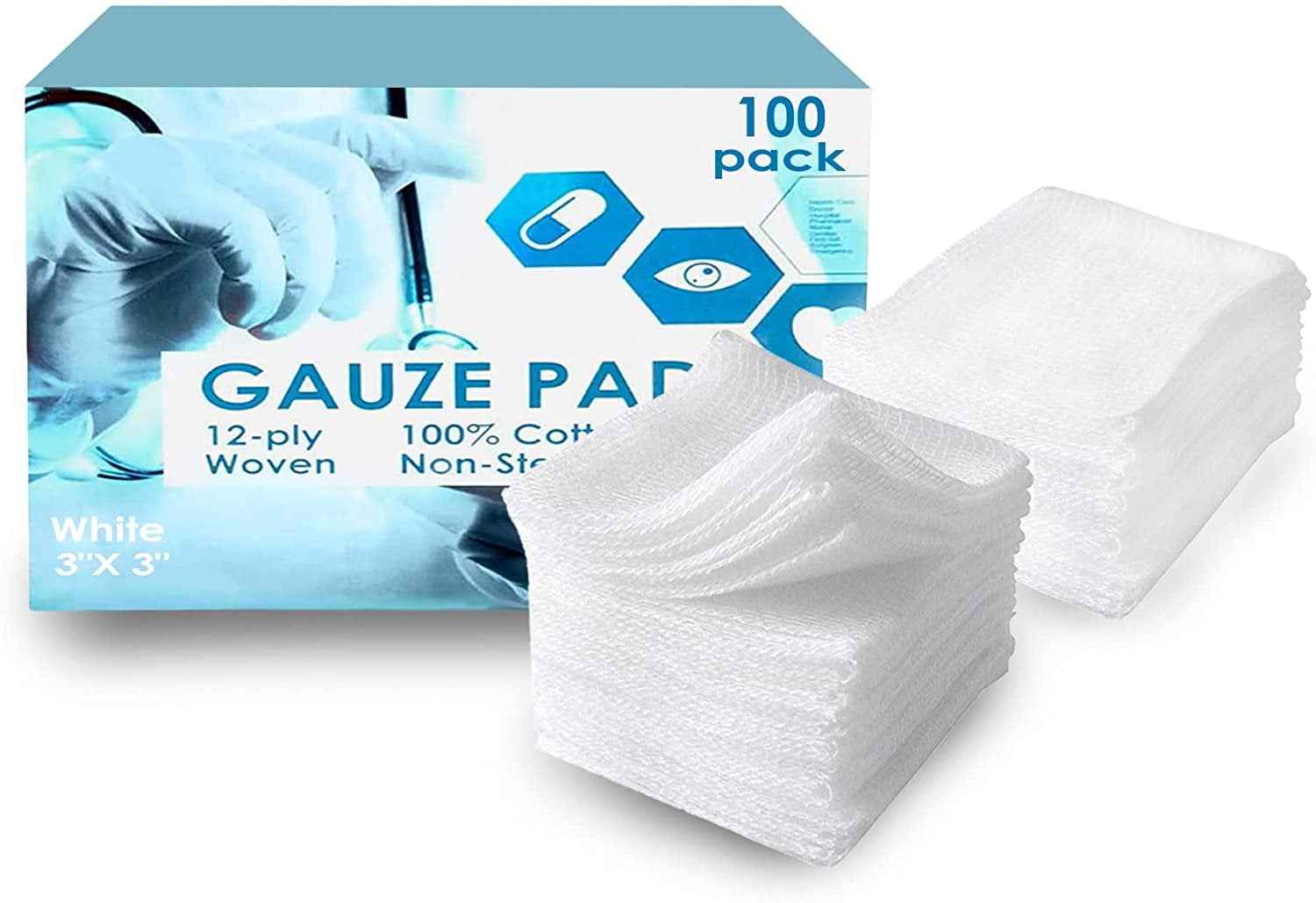 EZGOODZ Cotton Gauze Pads Non Sterile 3 x 3 Inch. 2400 Pack of White 12-Ply  Non Stick Gauze Pads Non Sterile. Disposable Absorbent Medical Gauze  Squares. Breathable and Soft Surgical Gauze Pad 
