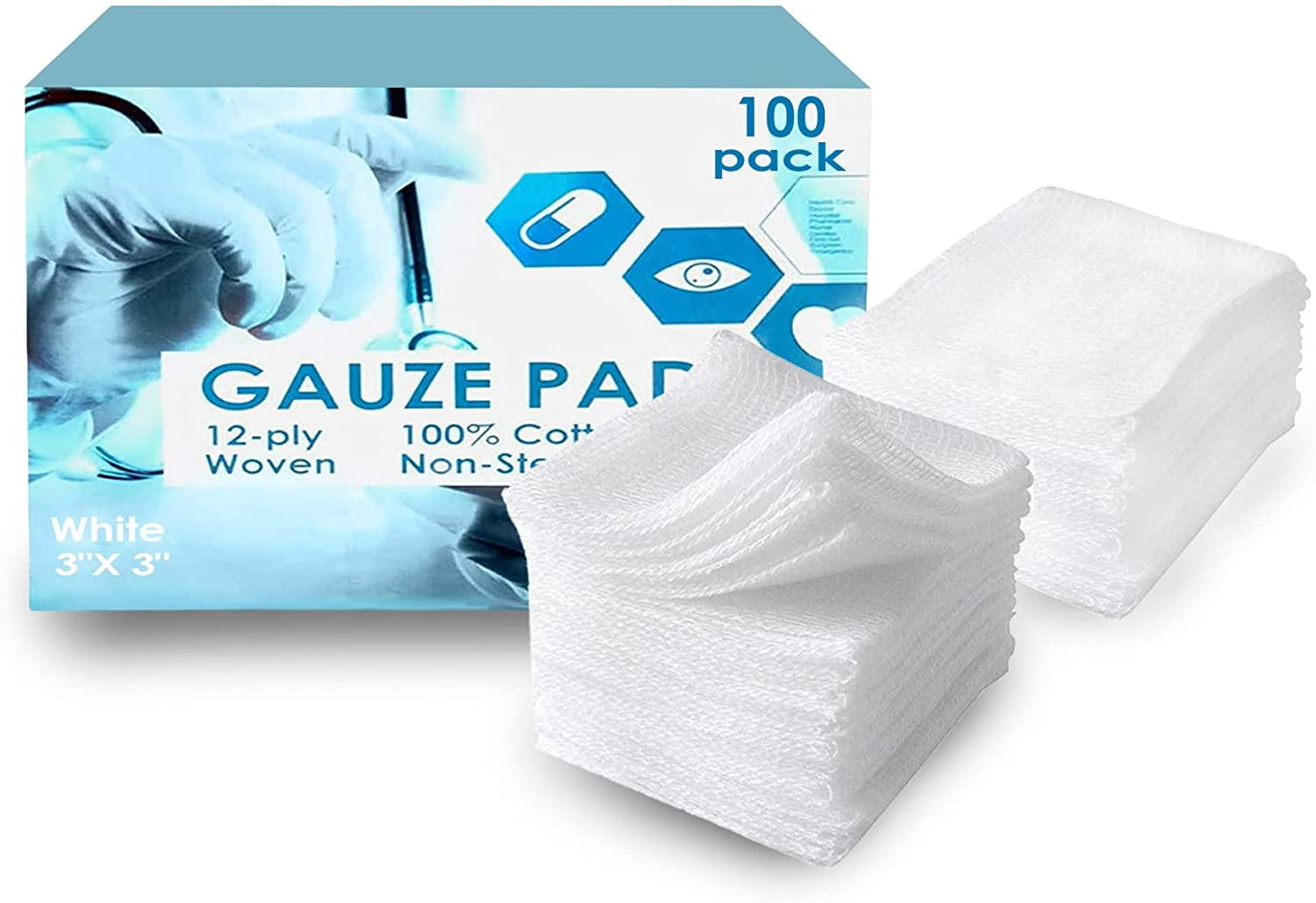 Gauze Sponges 3" x 3". Pack of 2400 NonSterile 100 Woven Cotton Pads