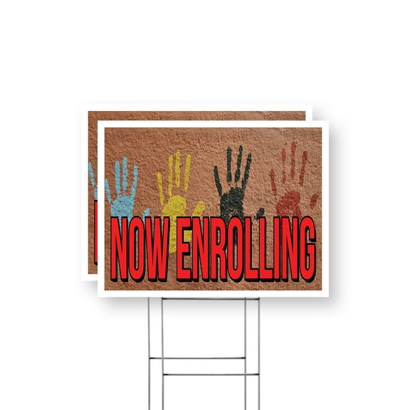 Now Enrolling Yard Sign 2 Pack of 12 Inch x 16 Inch Single Sided Weatherproof Heavy-Duty Plastic with Stake | School Promotions, Education Services, Clear Messaging | Made in USA