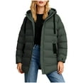 thumbnail image 3 of hoksml Plus Size Long Puffer Coat for Women, Solid Color Hooded Winter Jacket with Pockets, Zip and Snap Closure, 3 of 8