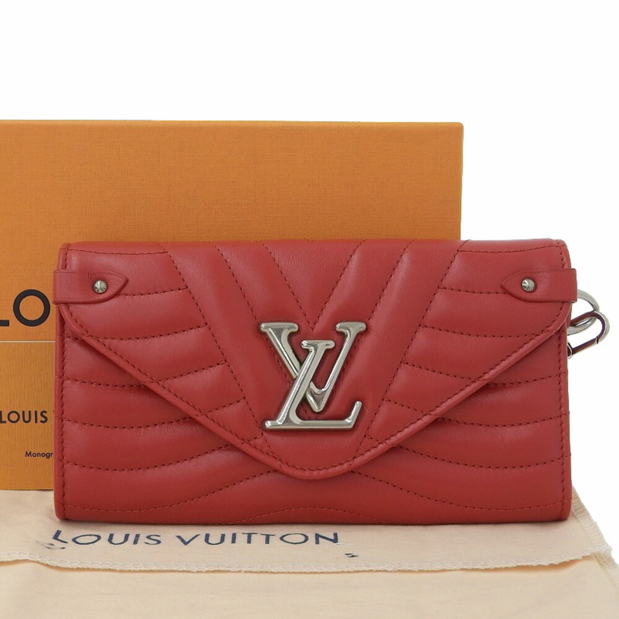 Authenticated Used Louis Vuitton LOUIS VUITTON New Wave Long Wallet with  Hook Quilted Red 