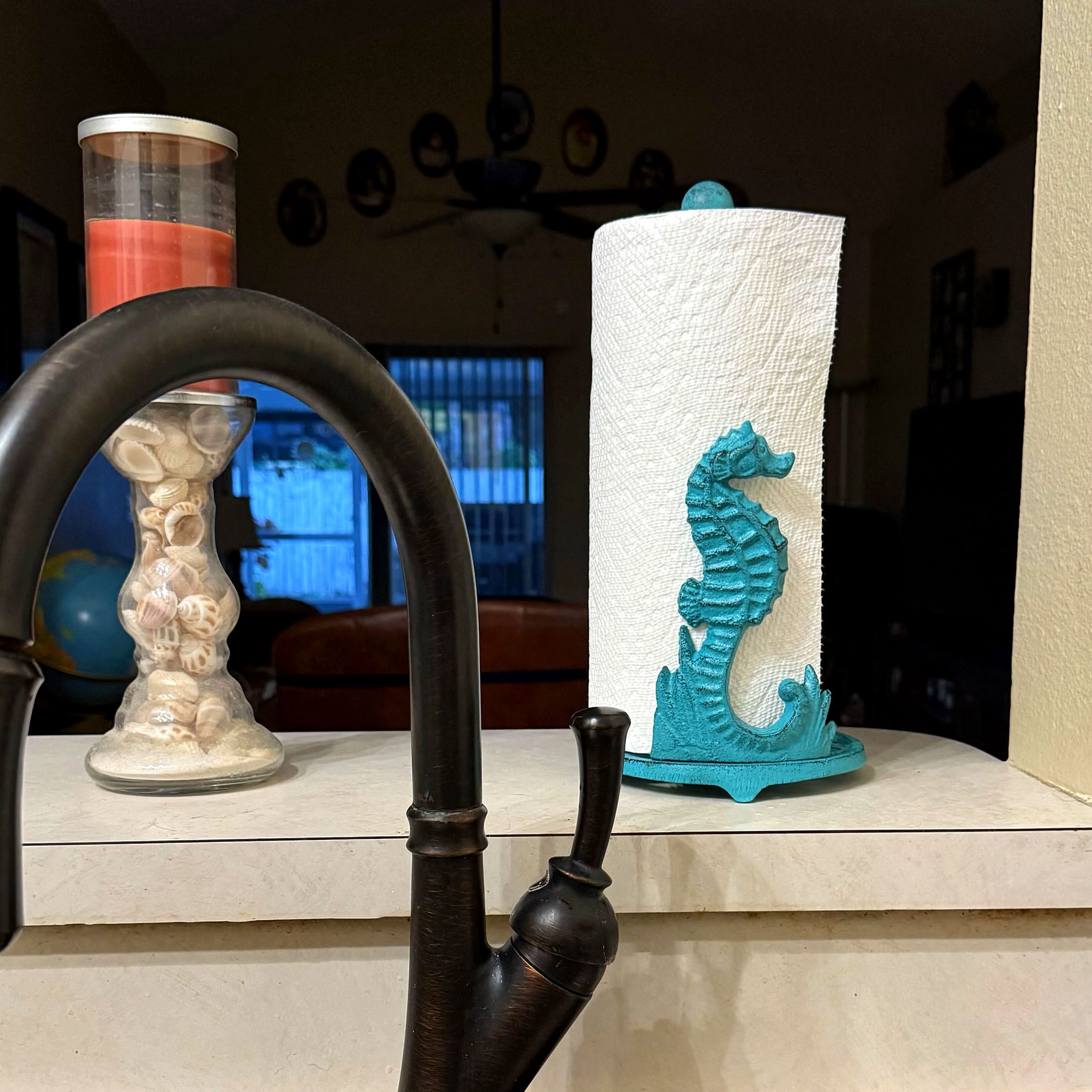 Things2Die4 Seahorse Cast Iron Paper Towel Holder - Elegant 13” Tall Nautical Style Decor - Turquoise - Size 13 inches