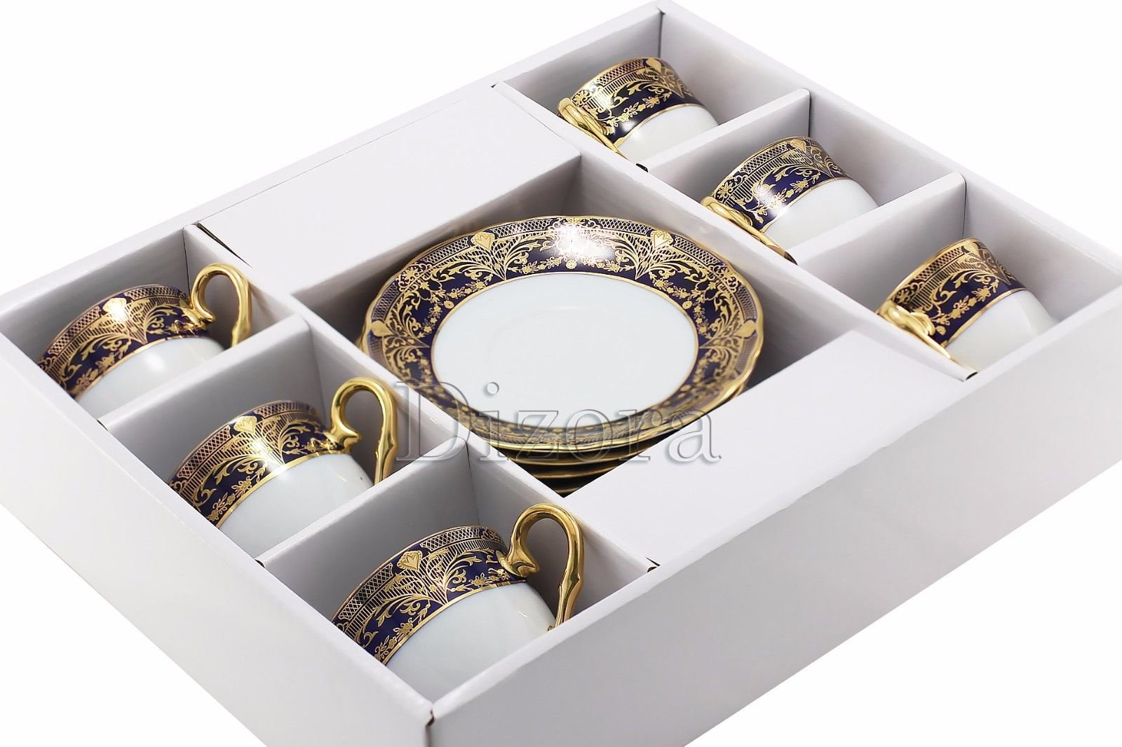 Euro Porcelain 12-pc. Tea Cup Coffee Set, Vintage Cobalt Blue Ornament, 24K  Gold-plated Accents, Premium Bone China 6 Cups (8 oz) and Saucers, Original  Czech Tableware 