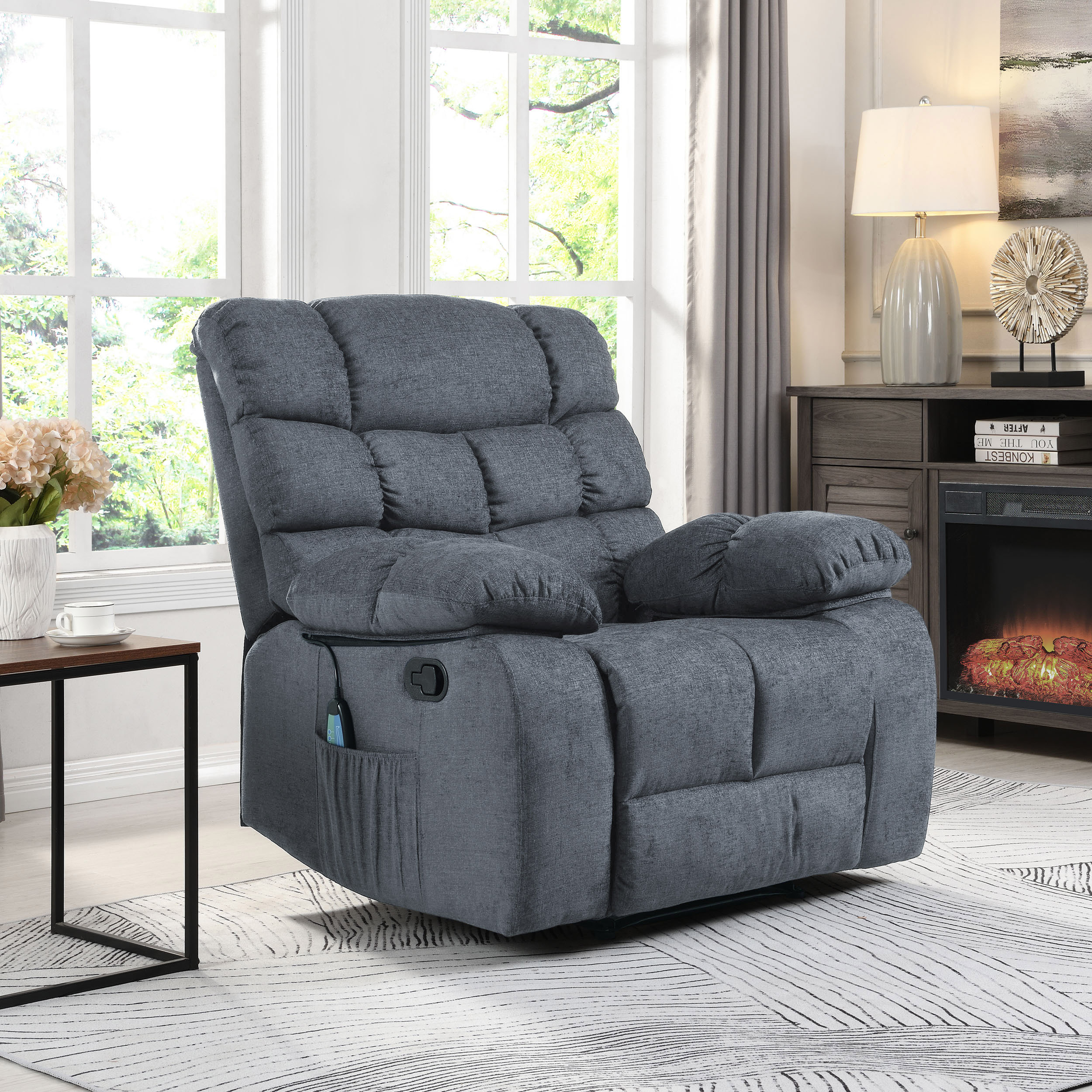 GDF Studio Conyers Contemporary Fabric Pillow Tufted Massage Recliner, Charcoal - image 2 of 12