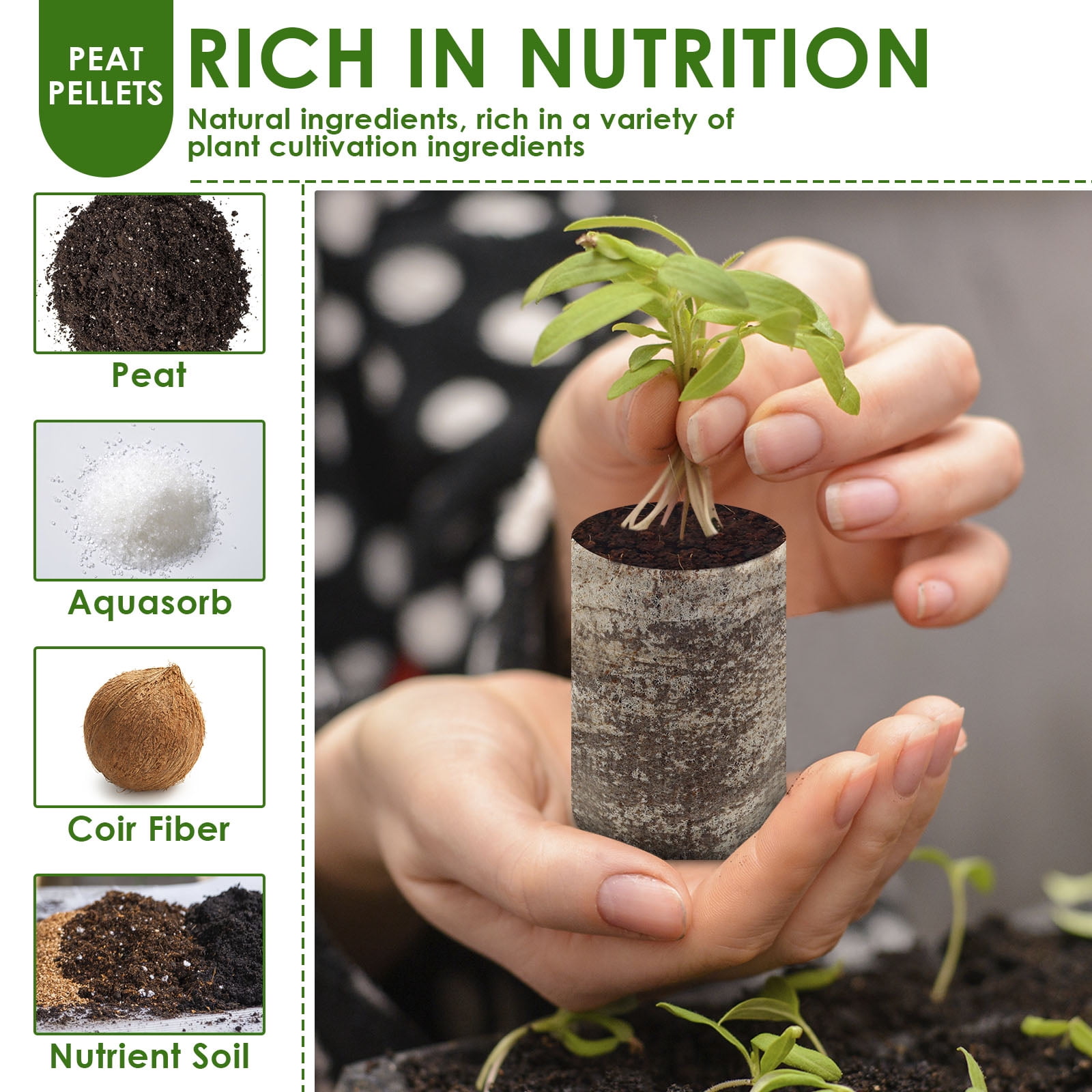 Tcwhniev Peat Pellet Nonwoven Seed Starter Pod Good Air Ventilation Root Growth Sponge High Water Retention Capacity Peat Pot for Plant