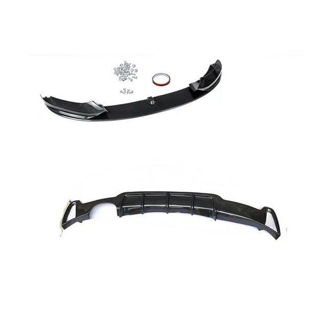 For BMW F32 F33 F36 4 Series 435i M Sport 2014-2020 Carbon Fiber Look Car Front Bumper Spoiler Lip+Rear Diffuser Splitter Plate