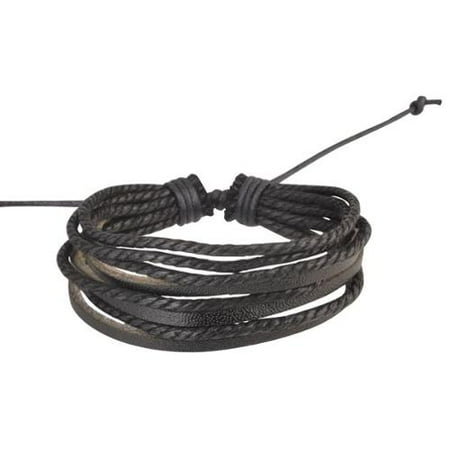 Black Hills Mens Bracelets - Genuine Real Leather Handmade Bracelet Braided Wristband Woven Multilayer Mens Ladies Women Size Adjustable Black