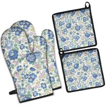 Pioneer Flower Kitchen Oven Mitt and Pot Holder Sets 4 Pcs for Baking, Cooking and Grilling, Heat Resistant Up To 392 °F