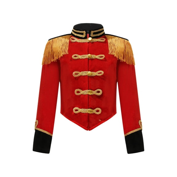 dPois Kids Girls Circus Ringmaster Costume Velvet Tassels Jacket Coat Halloween Carnival Marching Red 10